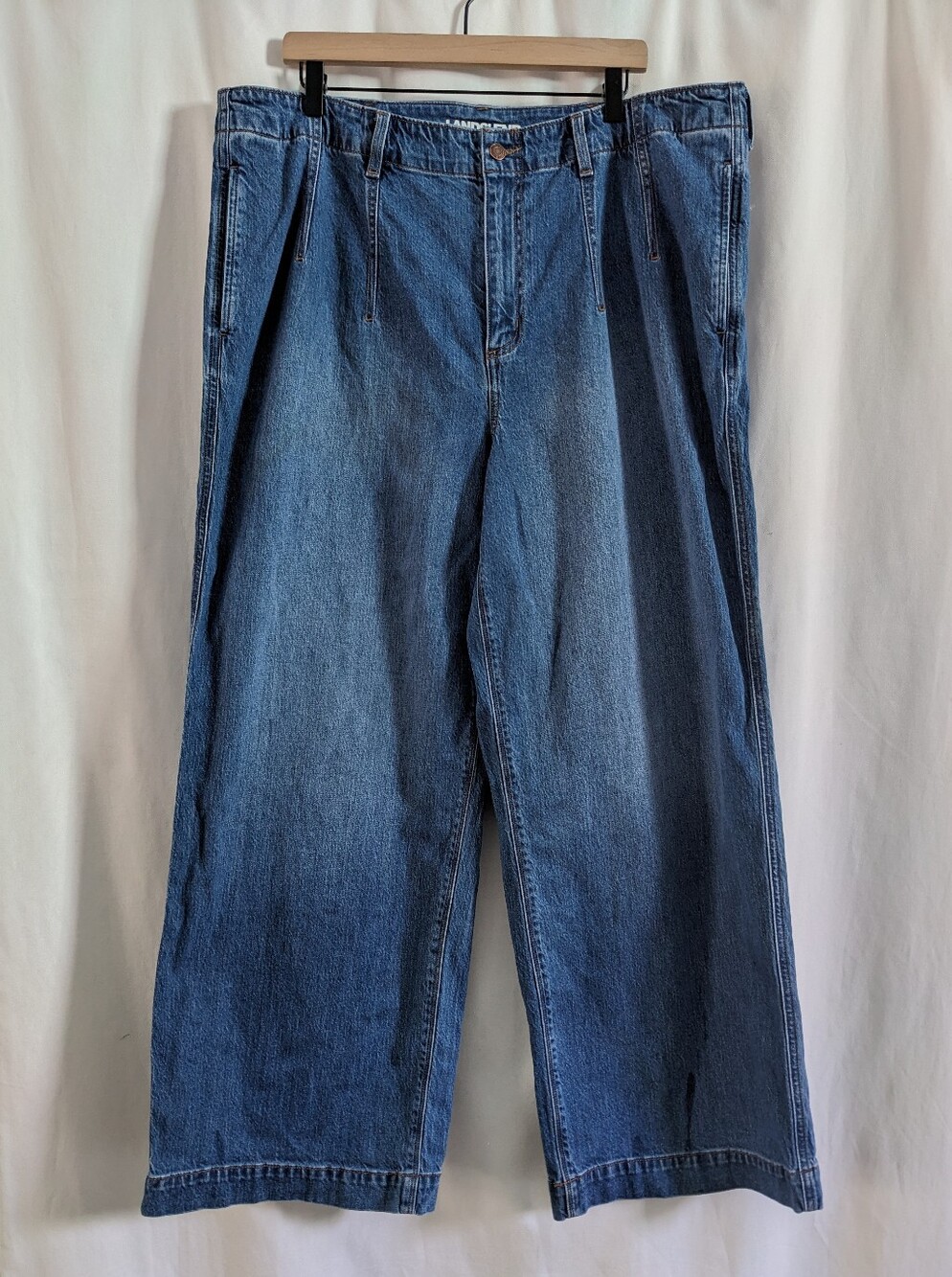 Lands' End Womens Size 20w Blue Wash Soft Denim High Rise Wide Leg Stritch Pants